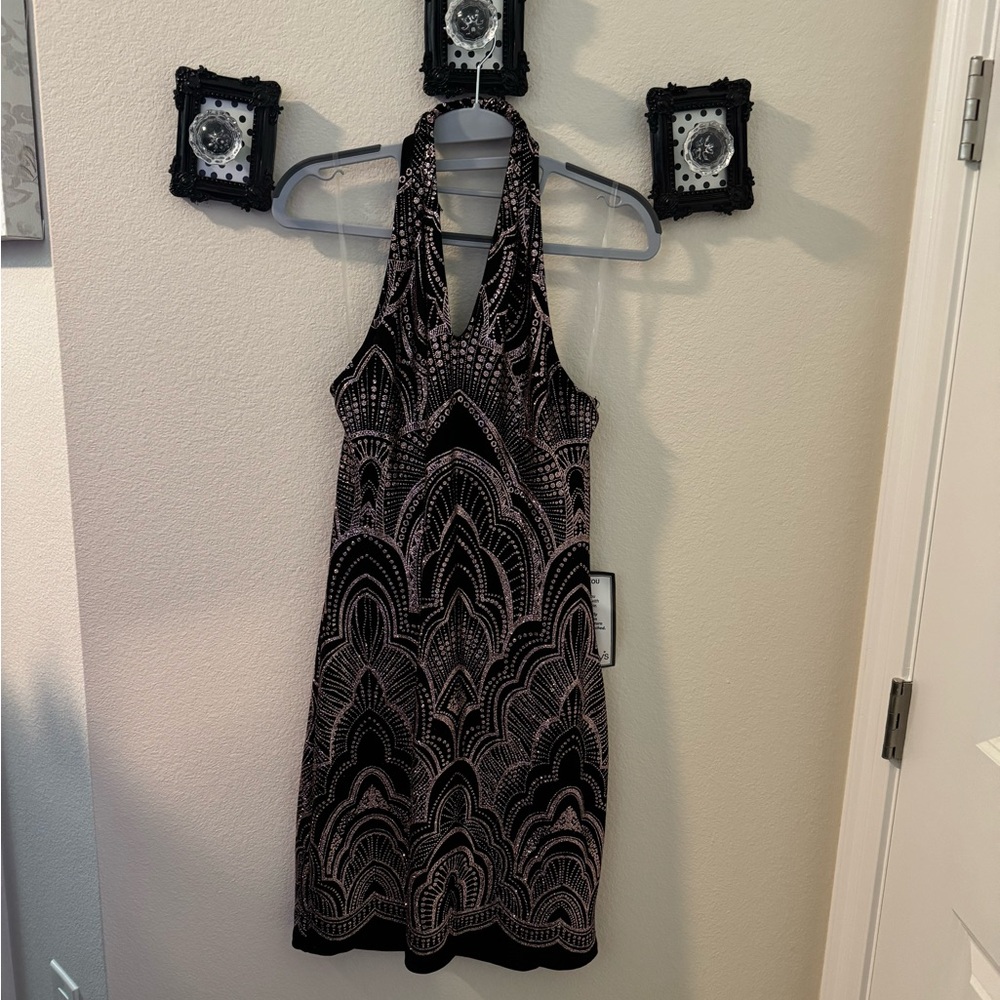 Macy's Black and Pink Patterned Dress